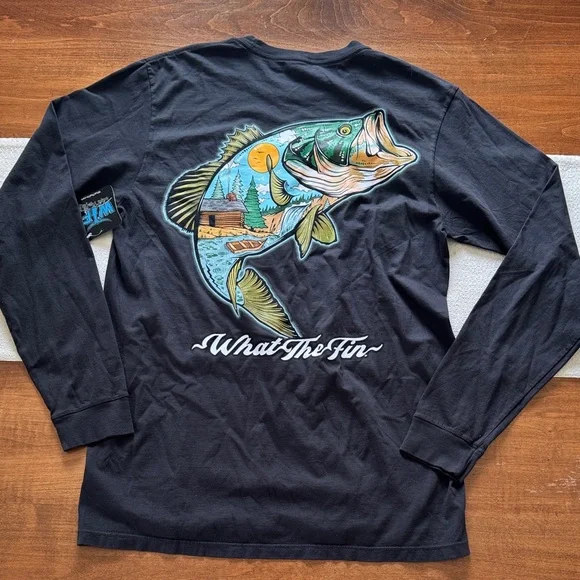 What The Fin WTF Men's Black Long Sleeve Tee - Picture 5 of 6